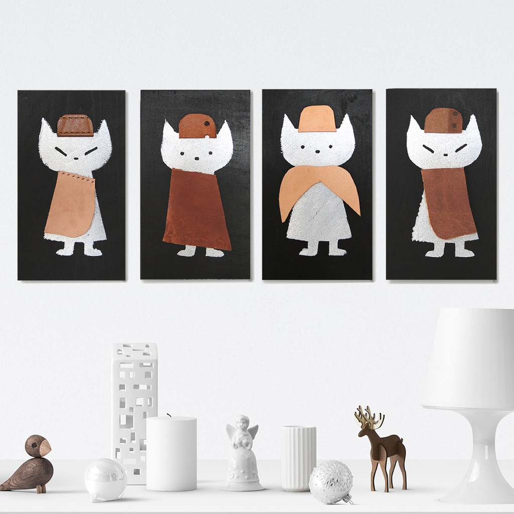 革鎧をつけた猫の小人兵隊のウッドアート オブジェ 木工 木雑貨 妖精 No10