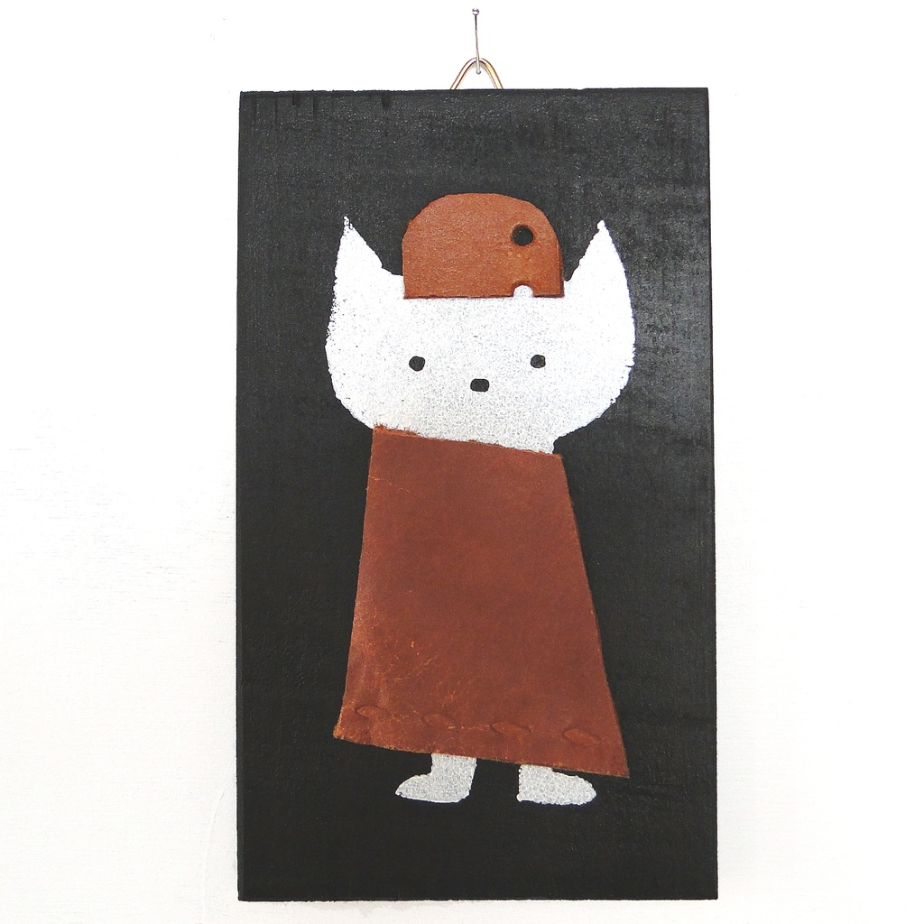 革鎧をつけた猫の小人兵隊のウッドアート オブジェ 木工 木雑貨 妖精 No10 