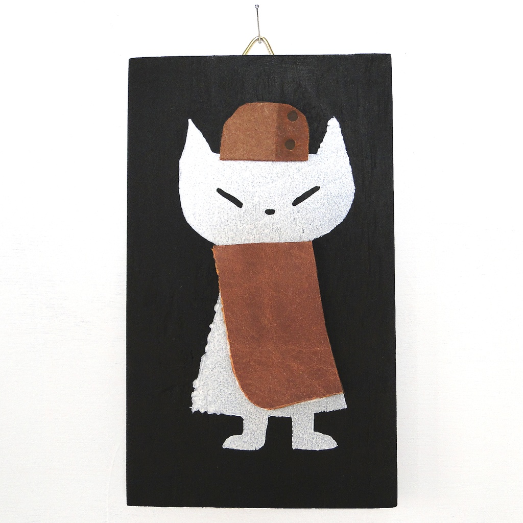 革鎧をつけた猫の小人兵隊のウッドアート オブジェ 木工 木雑貨 妖精 No9 