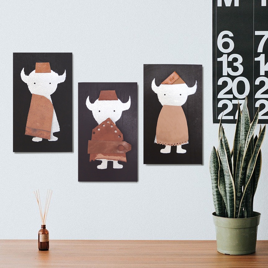 革鎧をつけたツノの小人兵隊のウッドアート オブジェ 木工 木雑貨 妖精 No7