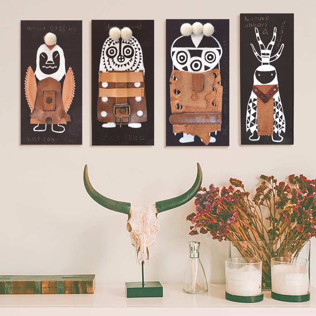 革鎧をつけた丸い目の戦士のウッドバーニングアート アフリカ オブジェ 木工 木雑貨 精霊 民族 エスニック No2