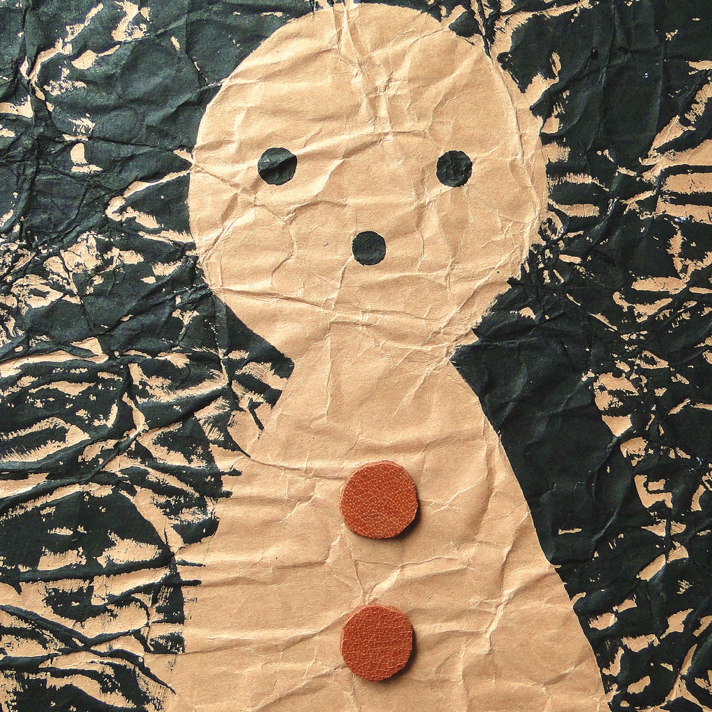 ヴィンテージ風くしゃくしゃアート 原画 絵画 キャンバス画 革ボタン 黒 No20