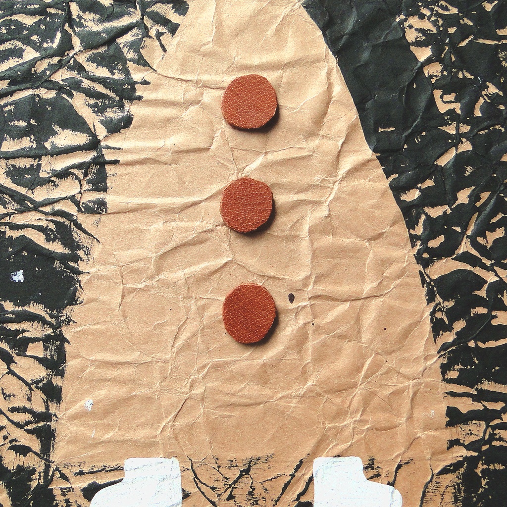 ヴィンテージ風くしゃくしゃアート 原画 絵画 キャンバス画 革ボタン 黒 No20