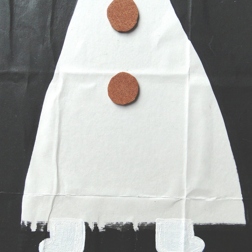 ヴィンテージ風くしゃくしゃアート 原画 絵画 キャンバス画 革ボタン 黒 No19