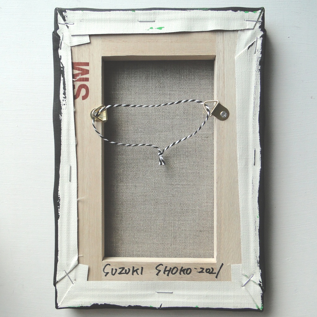 ヴィンテージ風くしゃくしゃアート 原画 絵画 キャンバス画 革ボタン 黒 No19