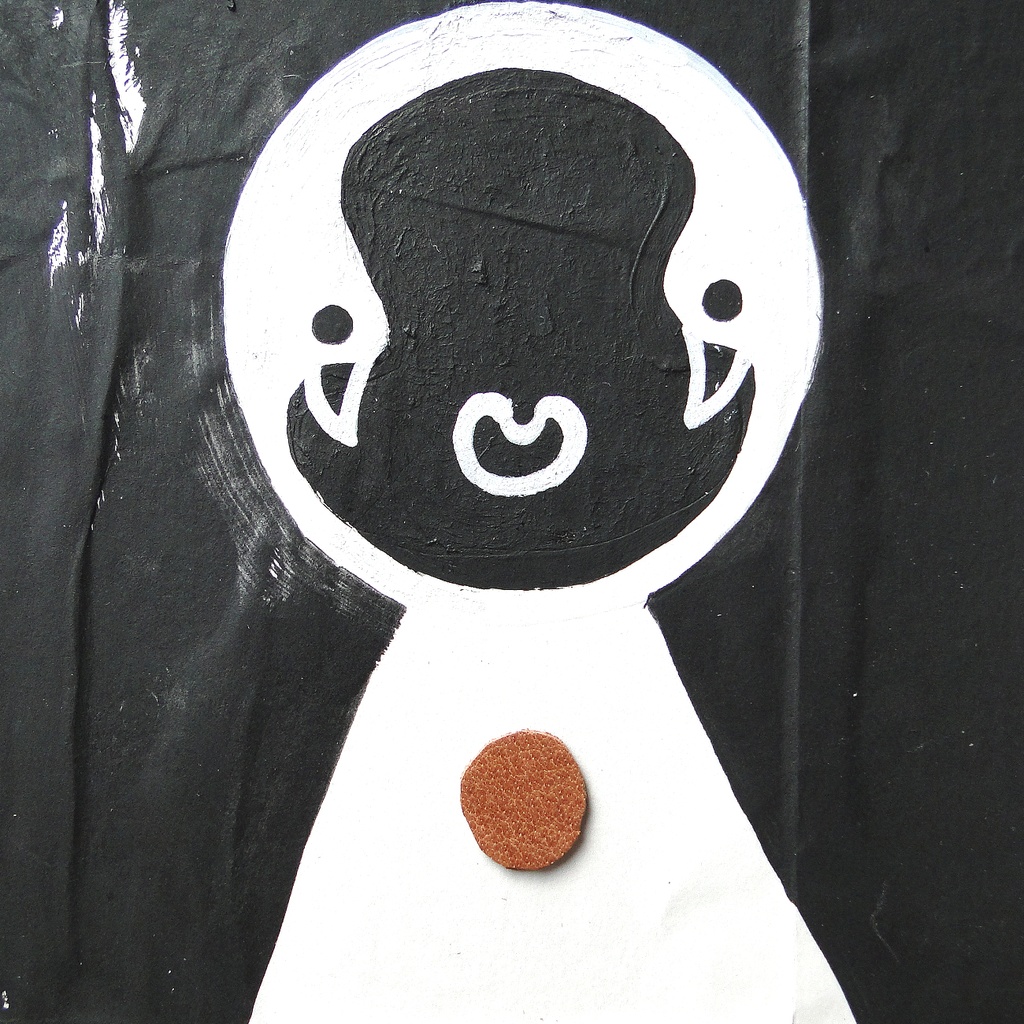 ヴィンテージ風くしゃくしゃアート 原画 絵画 キャンバス画 革ボタン 黒 No19