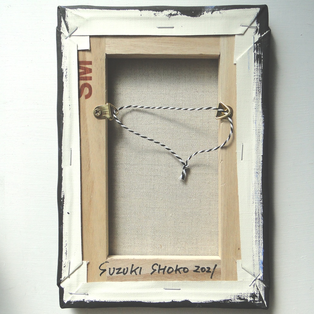 ヴィンテージ風くしゃくしゃアート 原画 絵画 キャンバス画 革ボタン ベージュ No18