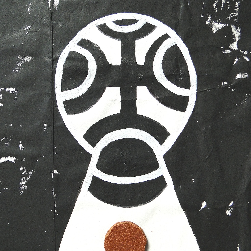 ヴィンテージ風くしゃくしゃアート 原画 絵画 キャンバス画 革ボタン 黒 No16