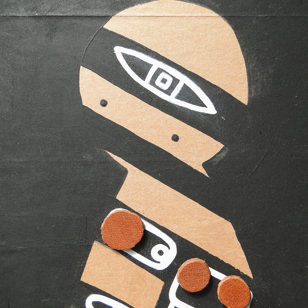 ヴィンテージ風くしゃくしゃアート 原画 絵画 キャンバス画 革ボタン 黒 No14