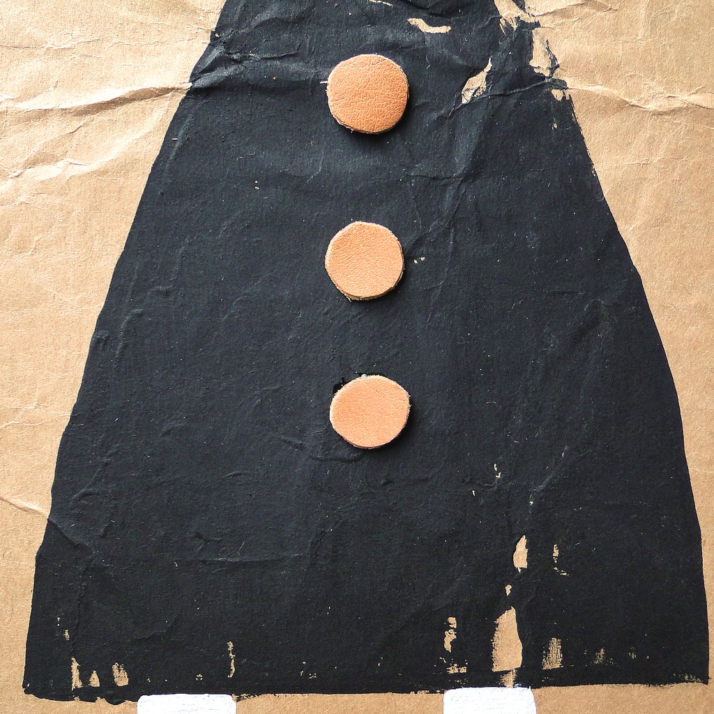 ヴィンテージ風くしゃくしゃアート 原画 絵画 キャンバス画 革ボタン ベージュ No13