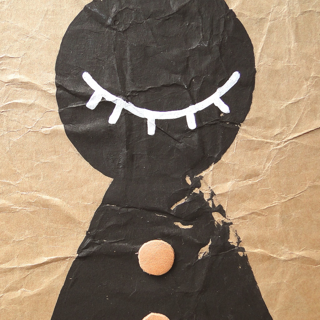 ヴィンテージ風くしゃくしゃアート 原画 絵画 キャンバス画 革ボタン ベージュ No13