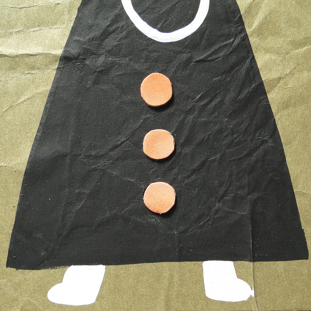 ヴィンテージ風くしゃくしゃアート 原画 絵画 キャンバス画 革ボタン グリーン No11