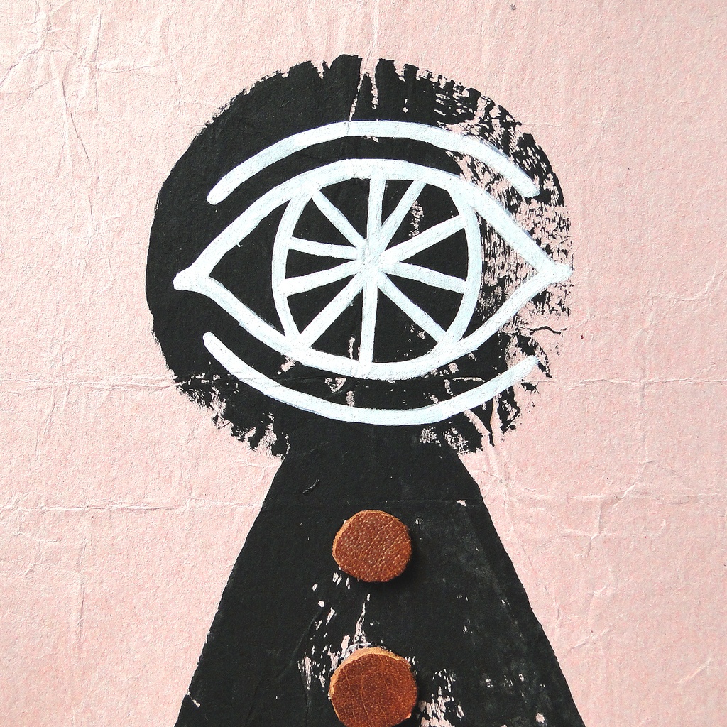 ヴィンテージ風くしゃくしゃアート 原画 絵画 キャンバス画 革ボタン ピンク No10