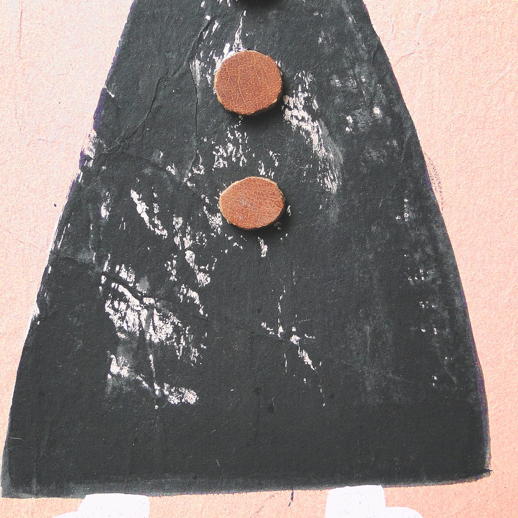 ヴィンテージ風くしゃくしゃアート 原画 絵画 キャンバス画 革ボタン ピンク No10