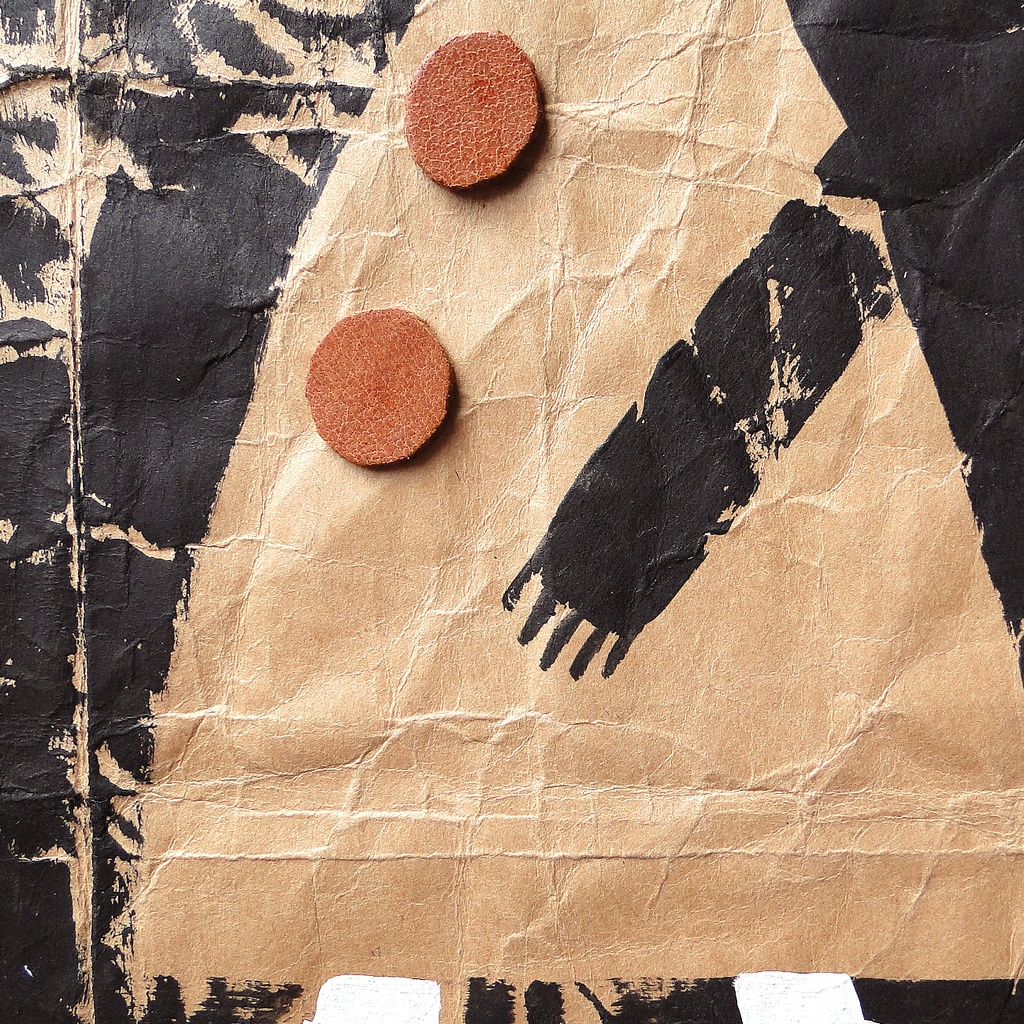 ヴィンテージ風くしゃくしゃアート 原画 絵画 キャンバス画 革ボタン 黒 No9