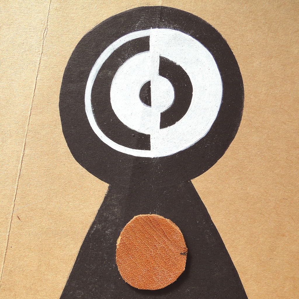 ヴィンテージ風くしゃくしゃアート 原画 絵画 キャンバス画 革ボタン ベージュ No8