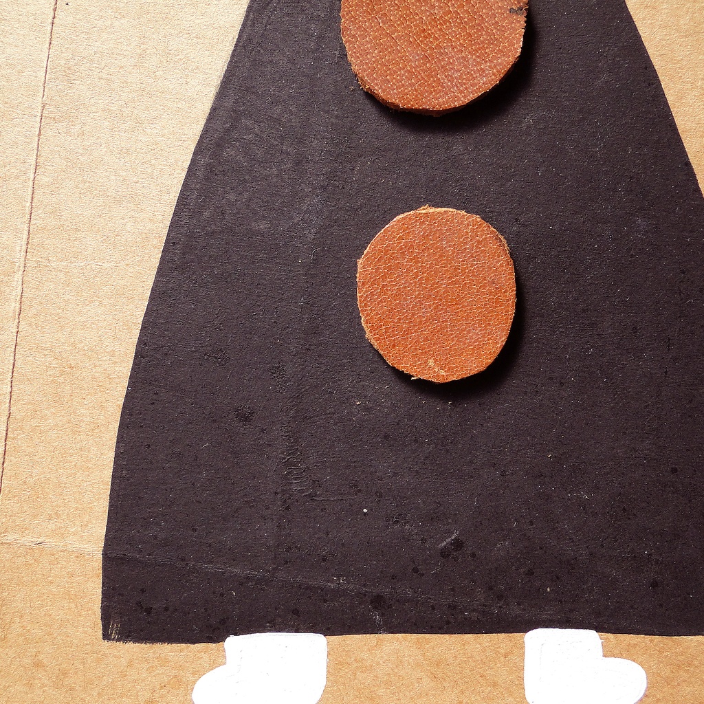 ヴィンテージ風くしゃくしゃアート 原画 絵画 キャンバス画 革ボタン ベージュ No8