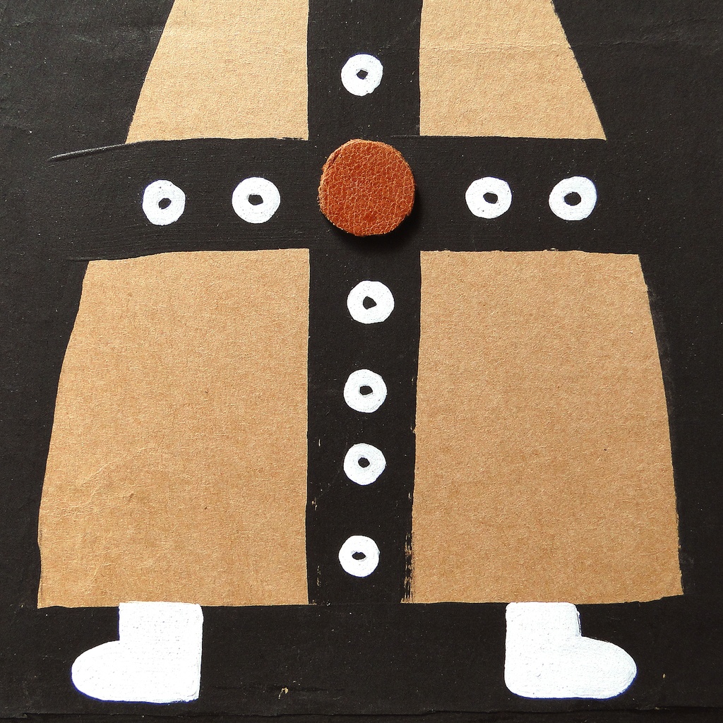 ヴィンテージ風くしゃくしゃアート 原画 絵画 キャンバス画 革ボタン 黒 No3