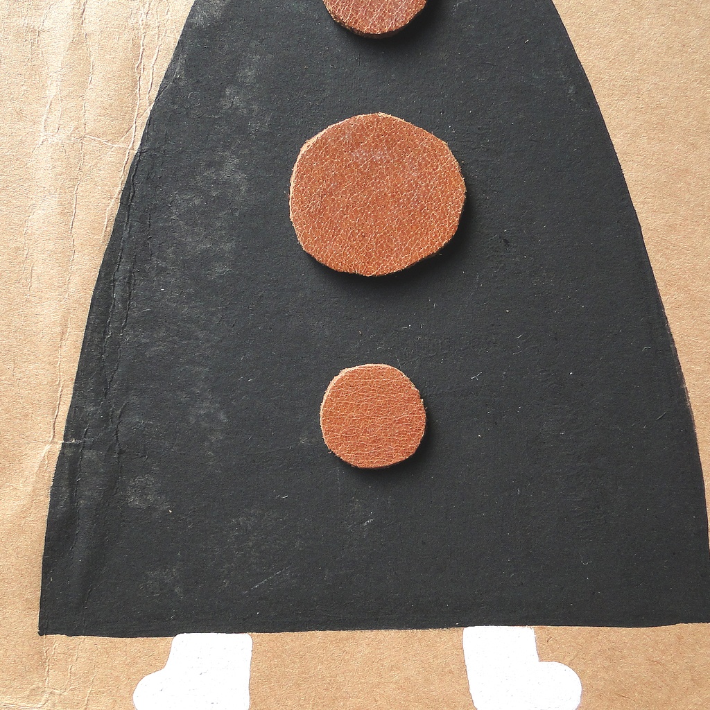 ヴィンテージ風くしゃくしゃアート 原画 絵画 キャンバス画 革ボタン ベージュ No2