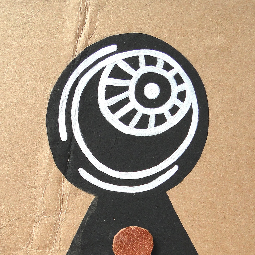 ヴィンテージ風くしゃくしゃアート 原画 絵画 キャンバス画 革ボタン ベージュ No2