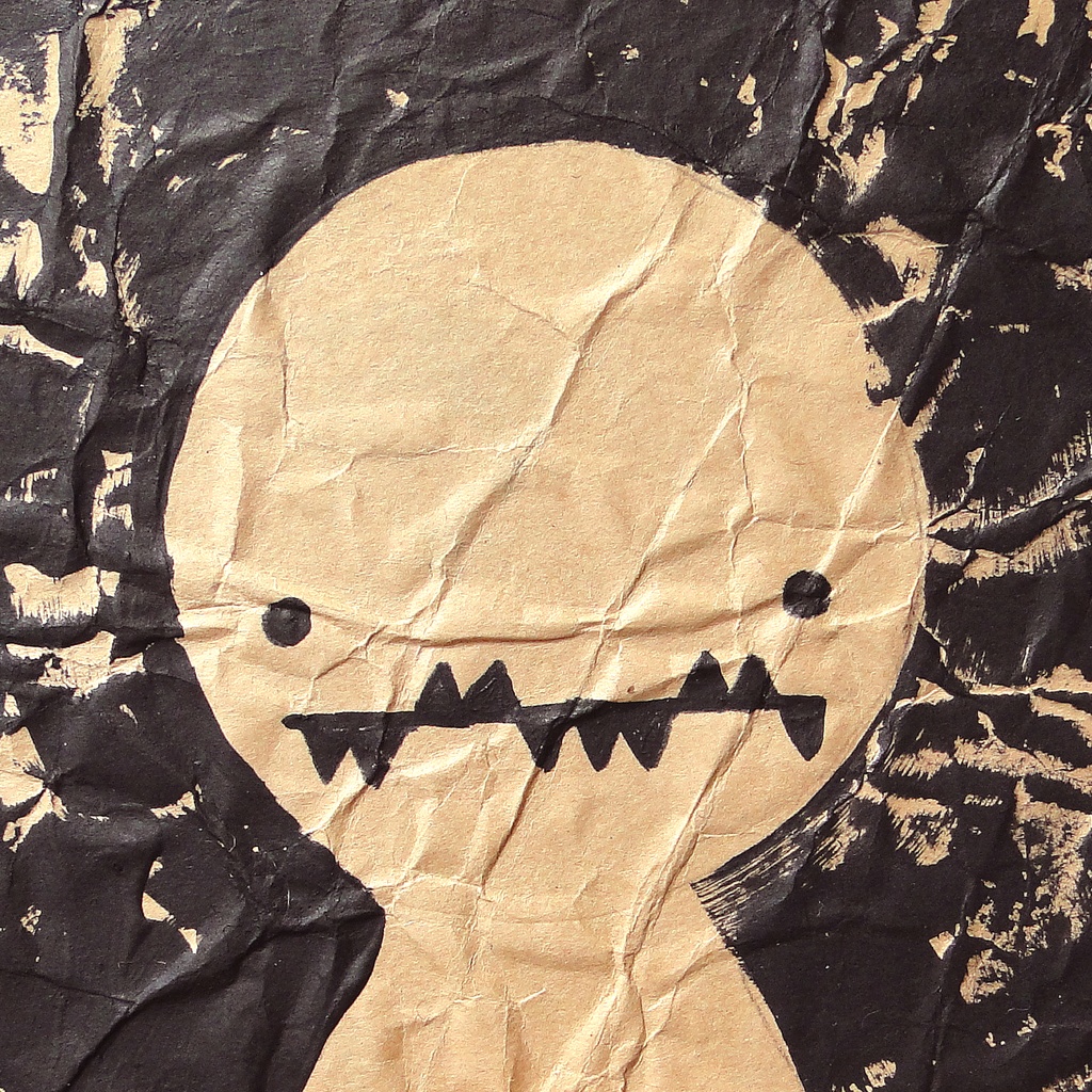 ヴィンテージ風くしゃくしゃアート 原画 絵画 キャンバス画 革ボタン 黒 No1