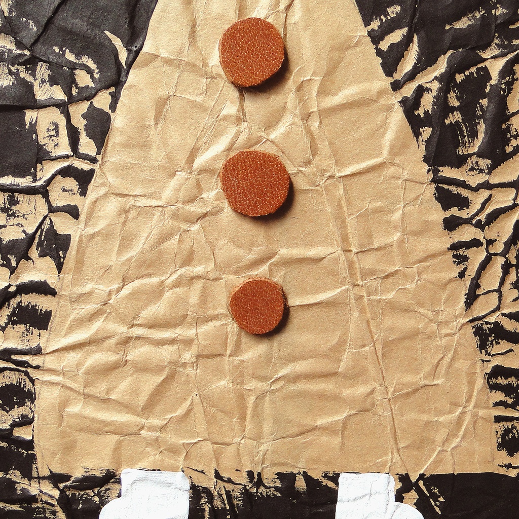 ヴィンテージ風くしゃくしゃアート 原画 絵画 キャンバス画 革ボタン 黒 No1