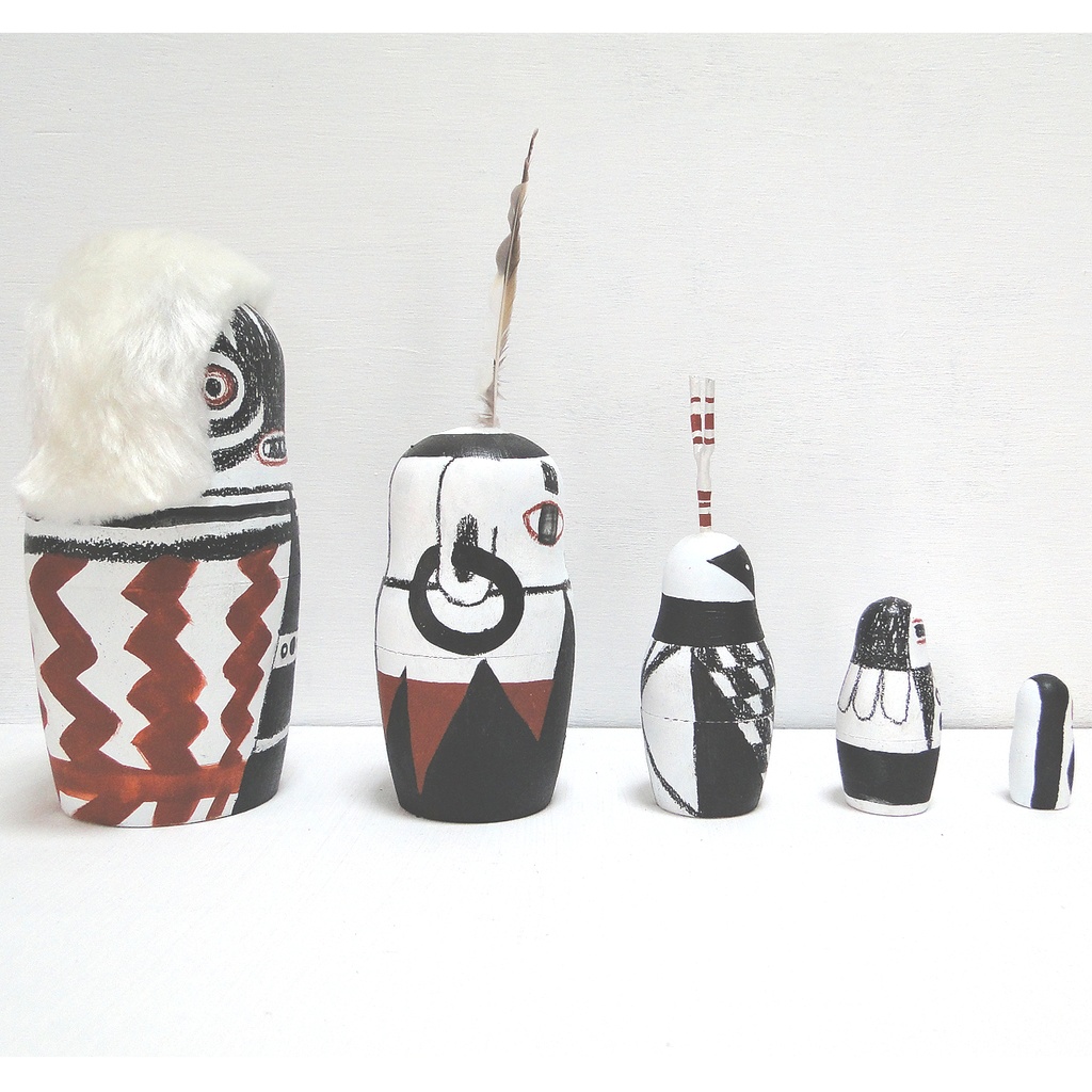 マトリョーシカ 白の戦士 精霊民族 アフリカセット 木雑貨 木工 置物 エスニック