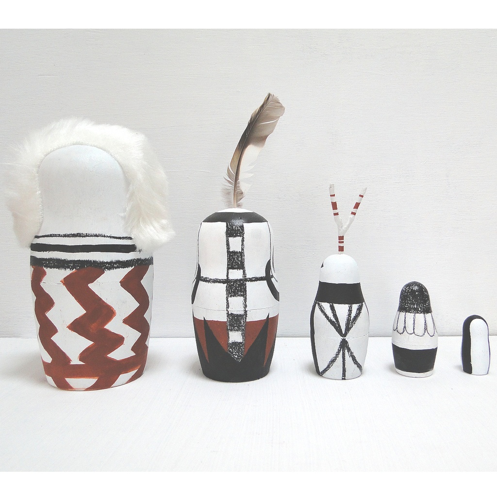 マトリョーシカ 白の戦士 精霊民族 アフリカセット 木雑貨 木工 置物 エスニック