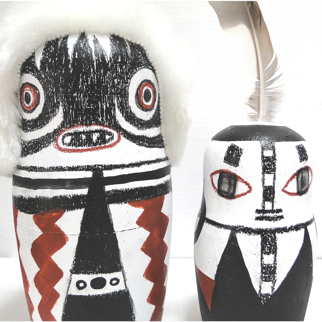 マトリョーシカ 白の戦士 精霊民族 アフリカセット 木雑貨 木工 置物 エスニック