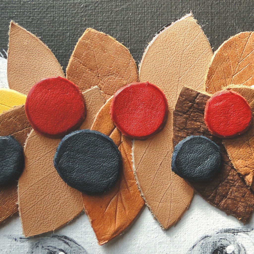 猫と革飾りのアート 原画 絵画 キャンバス画 動物の絵 壁飾り