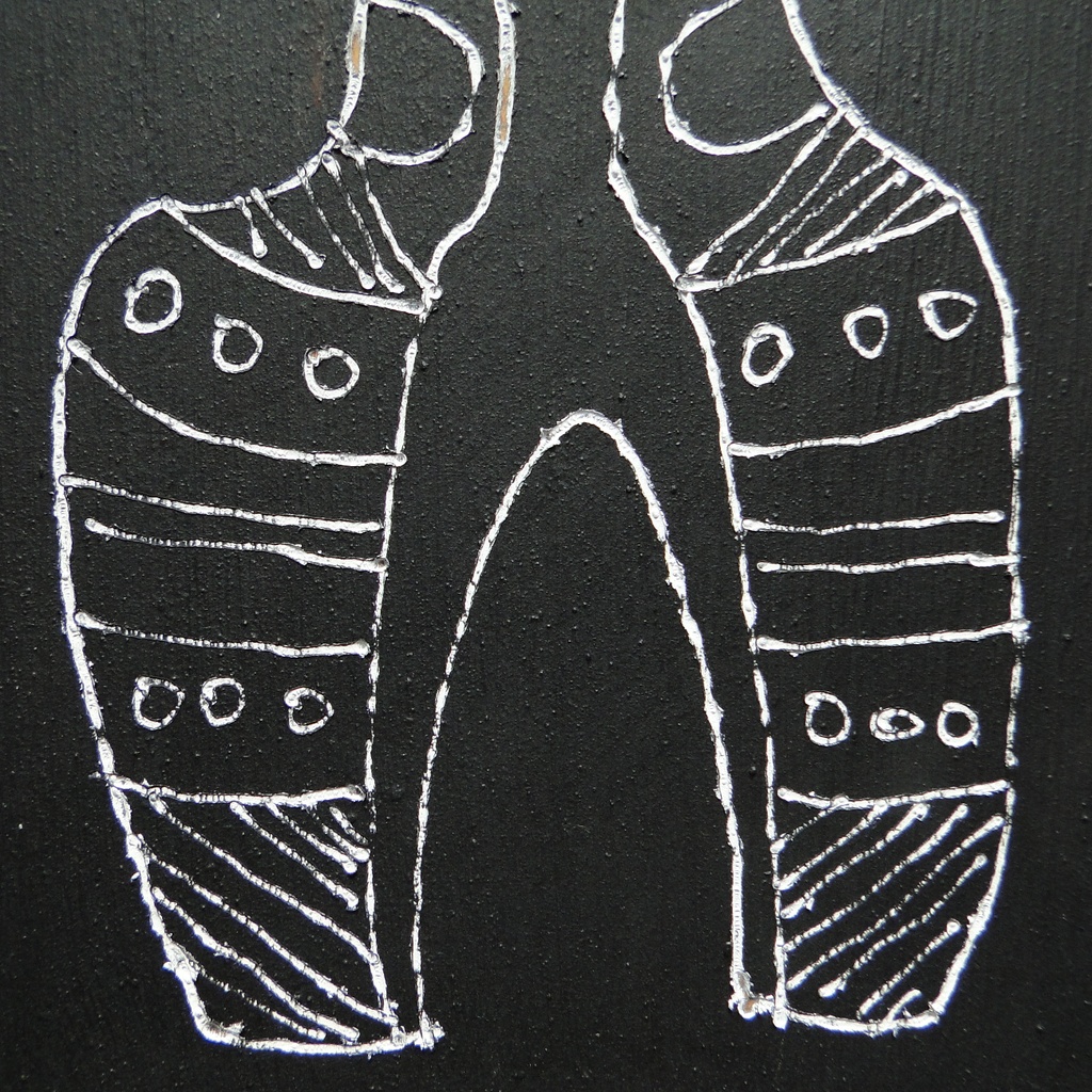 目の丸い土偶のウッドバーニングアート 原画 絵画 木工 木雑貨 壁飾り