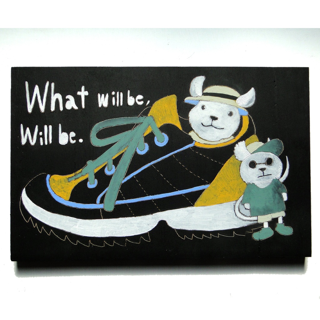 ネズミとスニーカーのウッドバーニングアート 原画 絵画 動物の絵 木工 木雑貨 壁飾り アナログイラスト アクリル画