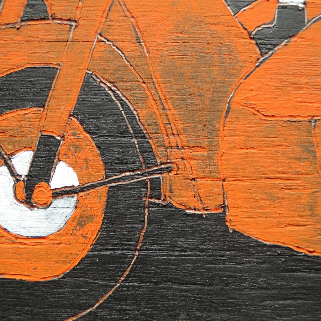 ネズミとバイクのウッドバーニングアート 原画 絵画 動物の絵 木工 木雑貨 壁飾り アナログイラスト アクリル画