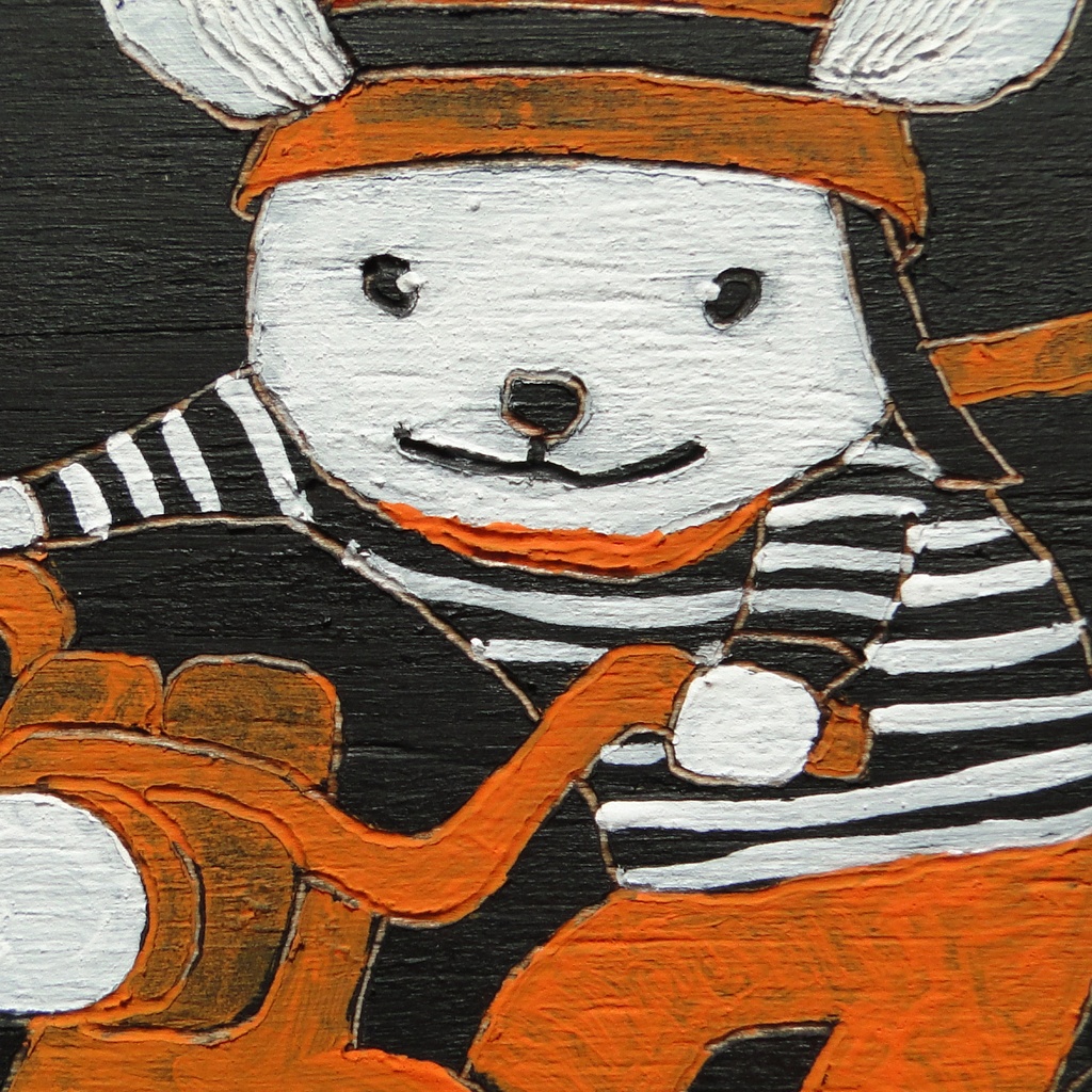 ネズミとバイクのウッドバーニングアート 原画 絵画 動物の絵 木工 木雑貨 壁飾り アナログイラスト アクリル画