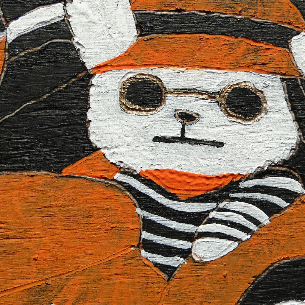 ネズミとバイクのウッドバーニングアート 原画 絵画 動物の絵 木工 木雑貨 壁飾り アナログイラスト アクリル画