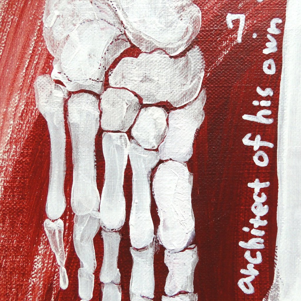 標本図風の足の骨の絵画 アート 原画 キャンバス画 科学 理科 サイエンス ペン画