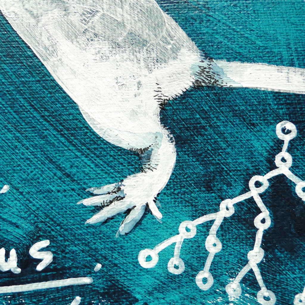 標本図風のネズミと骨の絵画 アート 原画 キャンバス画 動物の絵 理科 科学 サイエンス ペン画 アクリル画