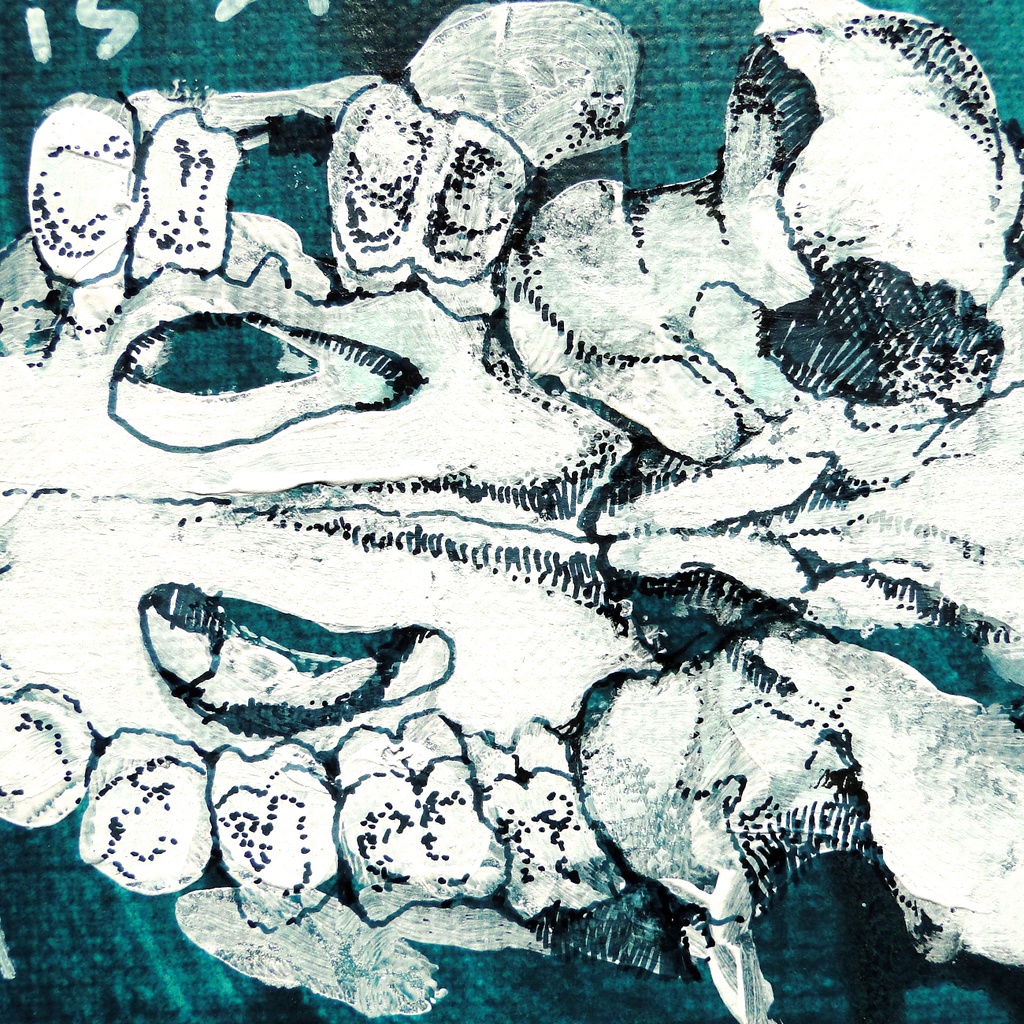 標本図風の鹿の骨の絵画 アート 原画 キャンバス画 科学 理科 サイエンス ペン画 アクリル画