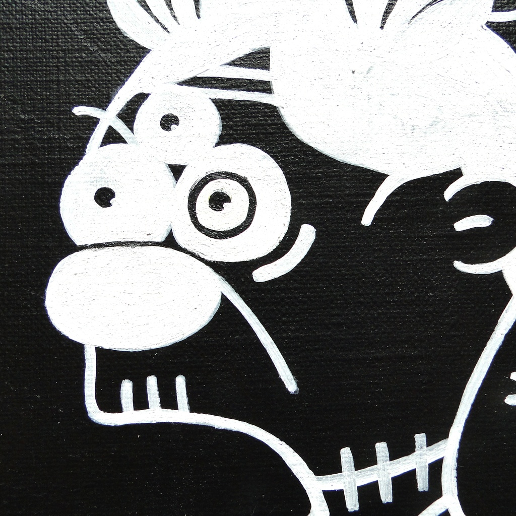 キャタピラおばばのグラフィティアート 原画 絵画 キャンバス画 人物画 モノクロ