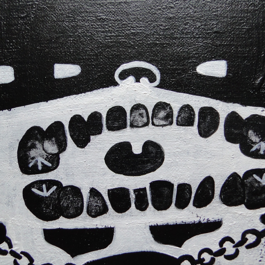 3つ体の猫のグラフィティアート 原画 絵画 キャンバス画 モンスター モノクロ