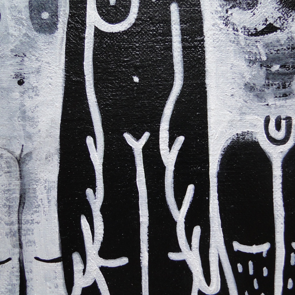 3つ体の猫のグラフィティアート 原画 絵画 キャンバス画 モンスター モノクロ