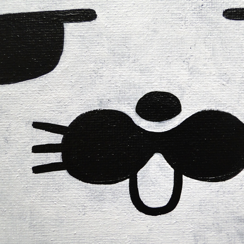 招き猫のグラフィティアート 原画 絵画 キャンバス画 動物の絵 モンスター モノクロ