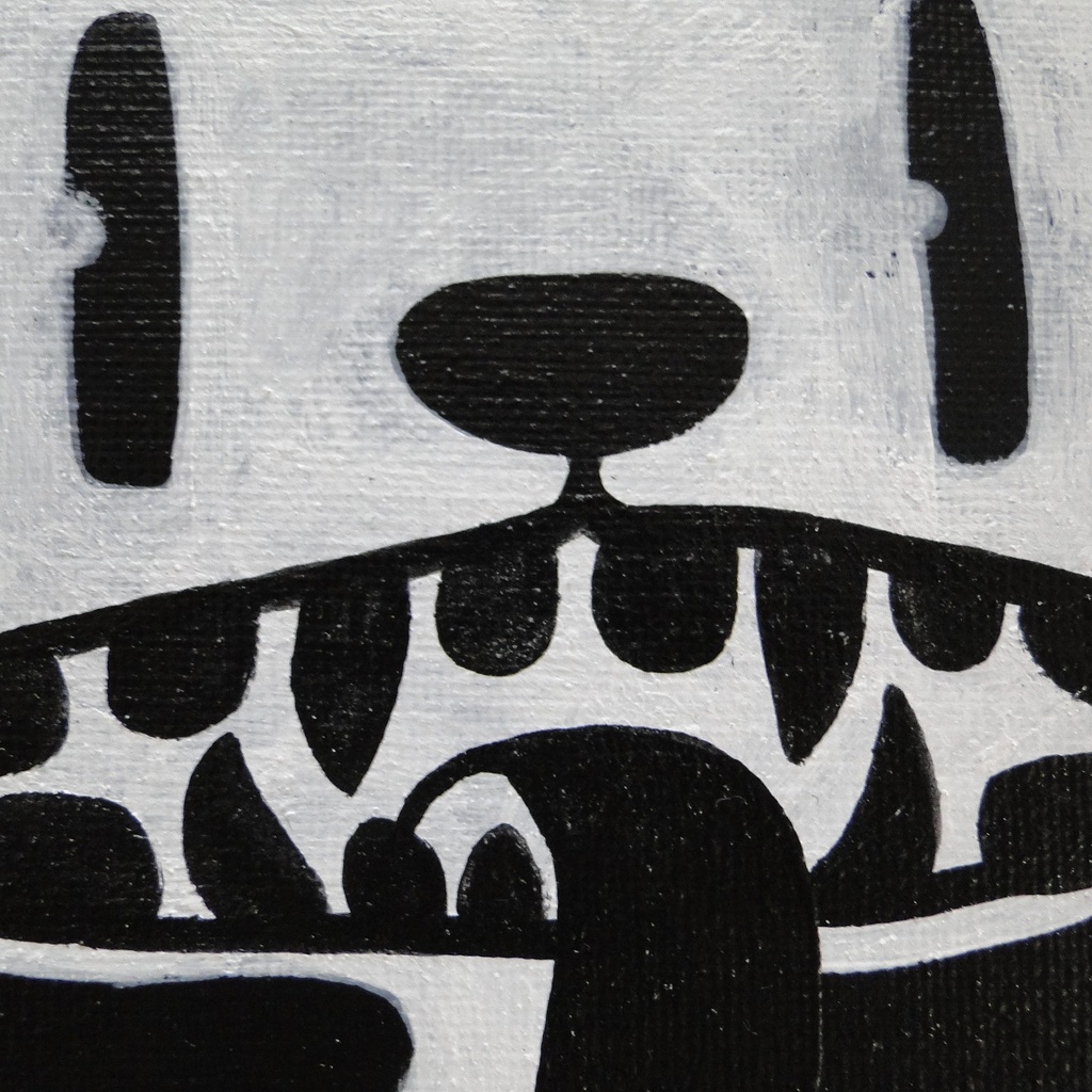 舌長の猫のグラフィティアート 原画 絵画 キャンバス画 モンスター 動物の絵 モノクロ