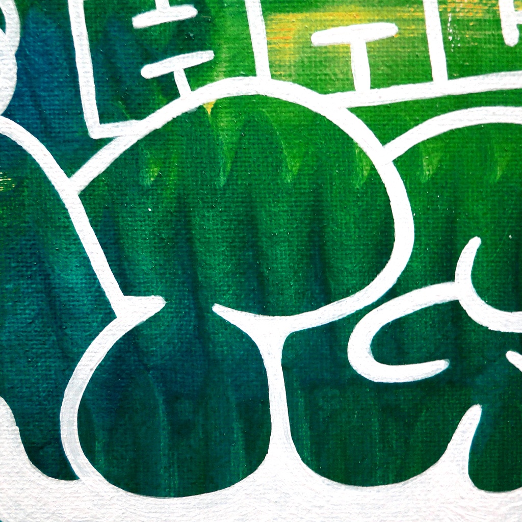 緑色のグラフィティアート 原画 絵画 キャンバス画 アルファベット 一点もの アクリル画