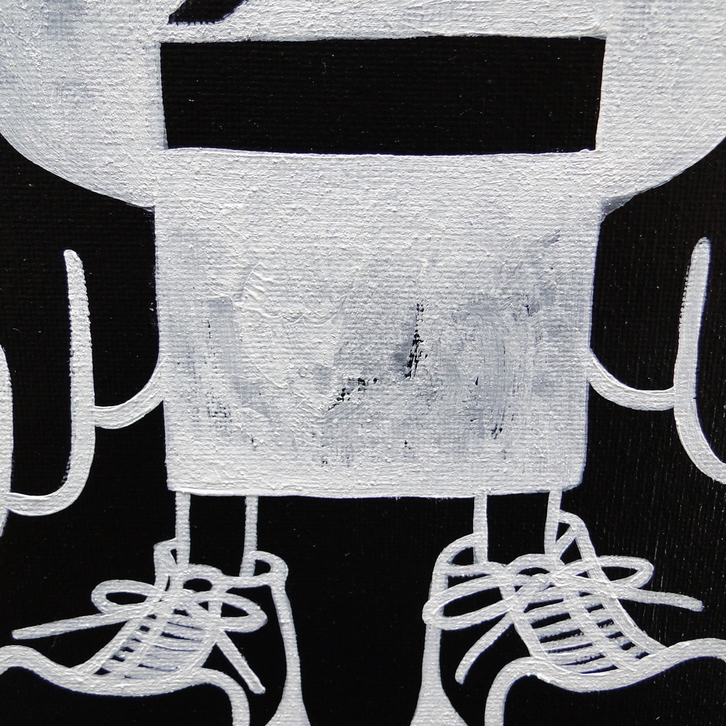 タバコ少年のグラフィティアート 原画 絵画 キャンバス画 人物画 モノクロ