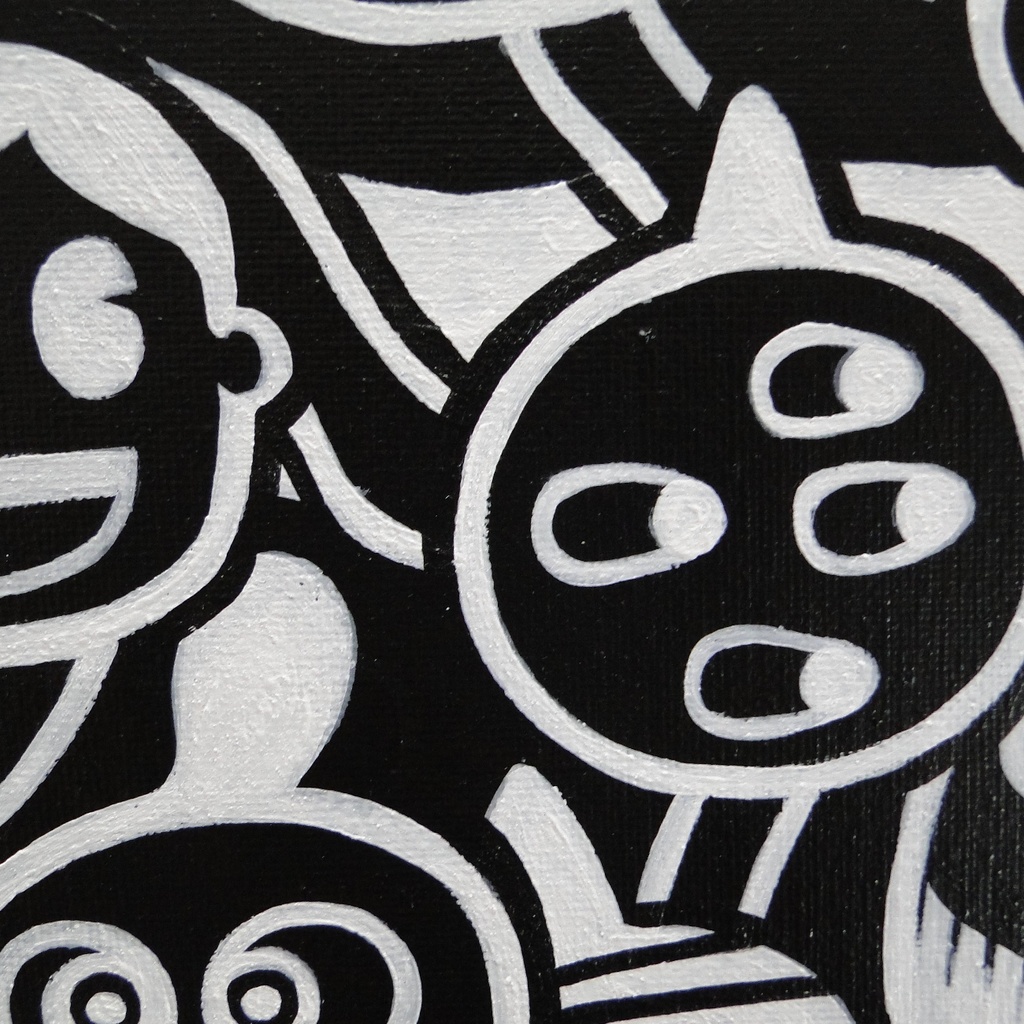 7つ頭モンスターのグラフィティアート 原画 絵画 キャンバス画 モノクロ