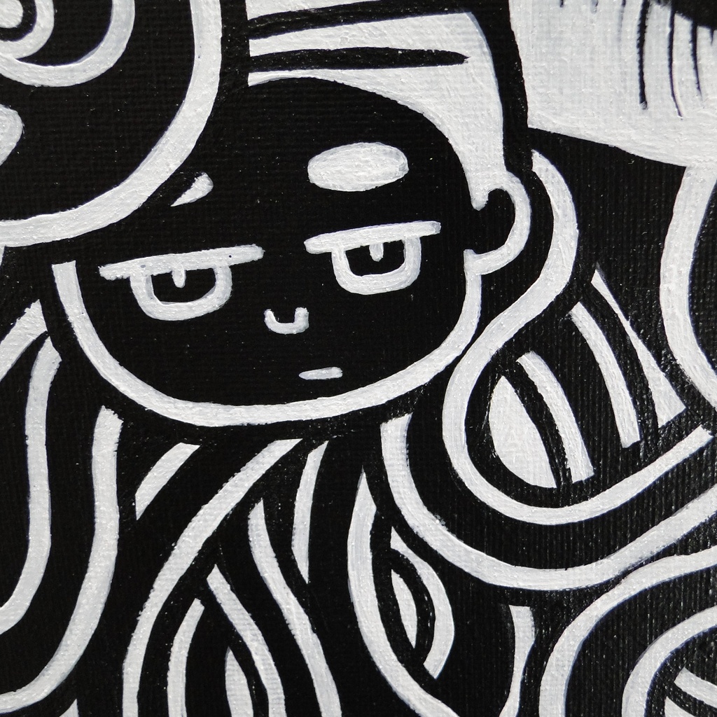 7つ頭モンスターのグラフィティアート 原画 絵画 キャンバス画 モノクロ