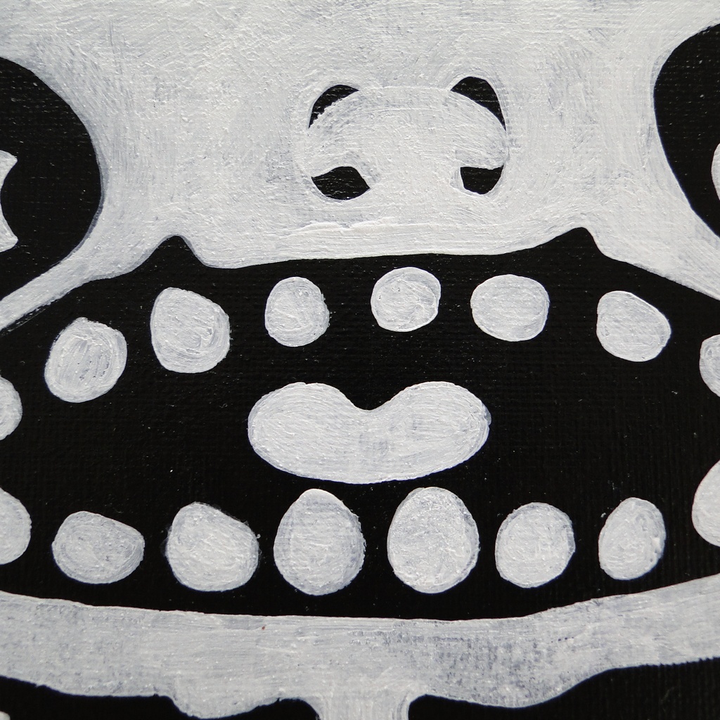 猫と骨のグラフィティアート 原画 絵画 キャンバス画 モンスター 動物の絵 モノクロ