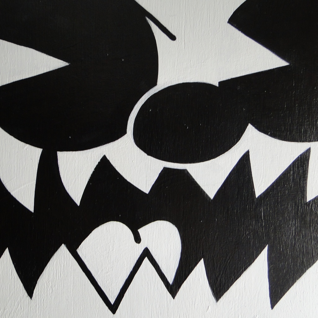 モンスターのグラフィティアート 原画 絵画 木製パネル モノクロ 一点もの