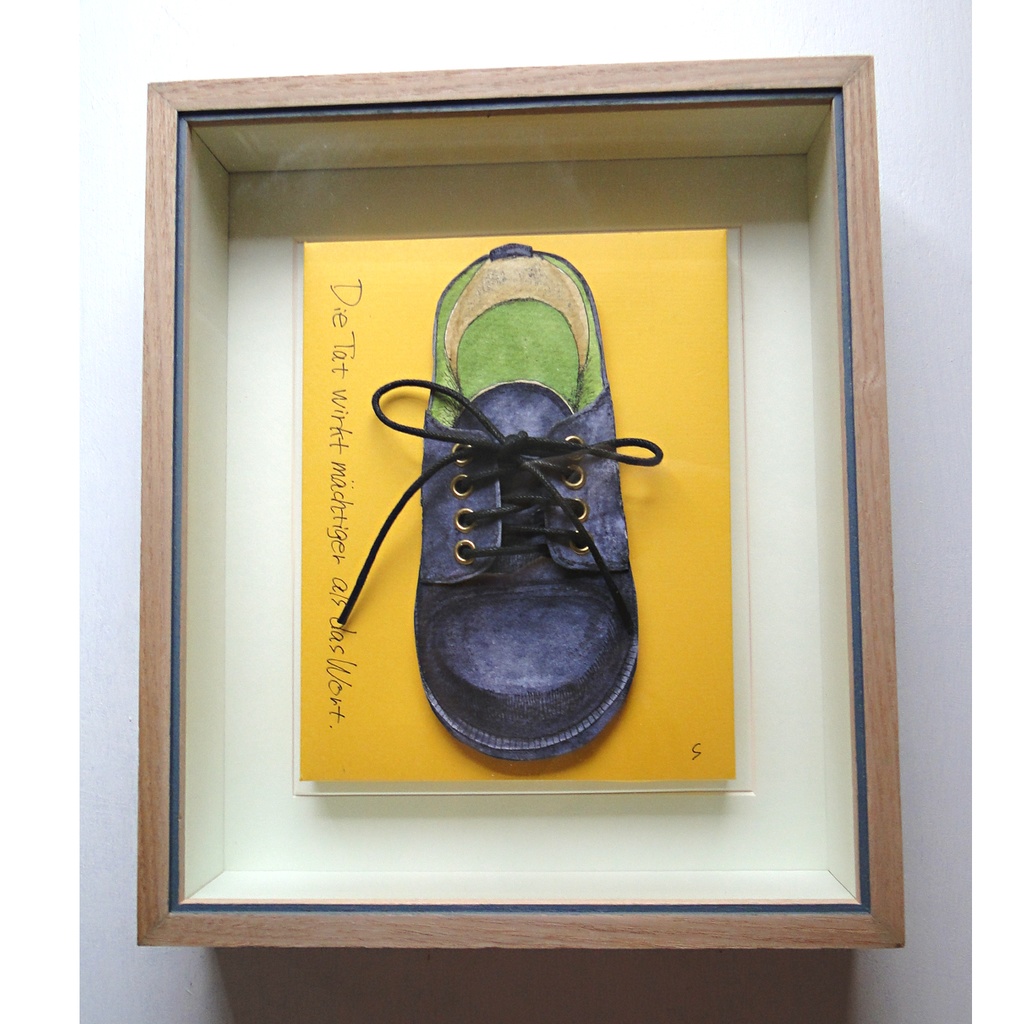 立体的な革靴の絵画 アート 原画 額装 水彩画 ペン画 